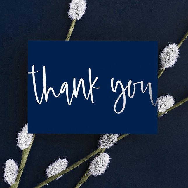   Custom Minimal Modern Script Navy Blue Thank You Foil Holiday Card (Creator Uploaded)