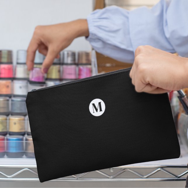 Custom Minimal Monogram Black & White  Accessory Pouch (Creator Uploaded)
