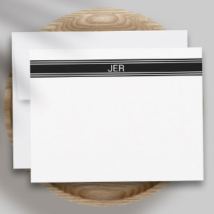 Custom Minimal Monogram Black White Stripe Note Card