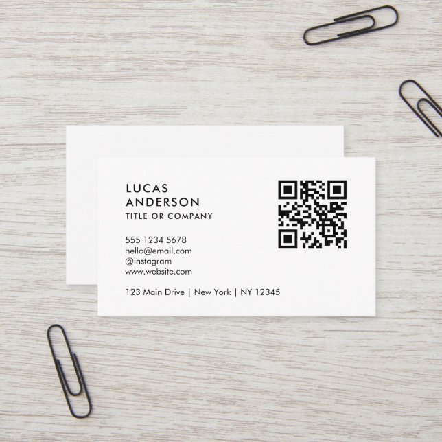 Custom Minimal Professional QR Code Black& White Business Card (Front/Back In Situ)
