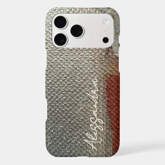 Custom Minimal Silver Gray Impasto Canvas Texture  iPhone Case (Back)