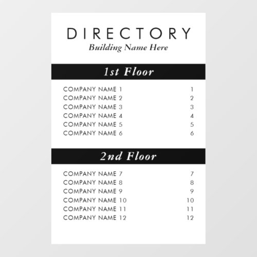 Custom Minimal Simple Business Building Directory Wall Decal