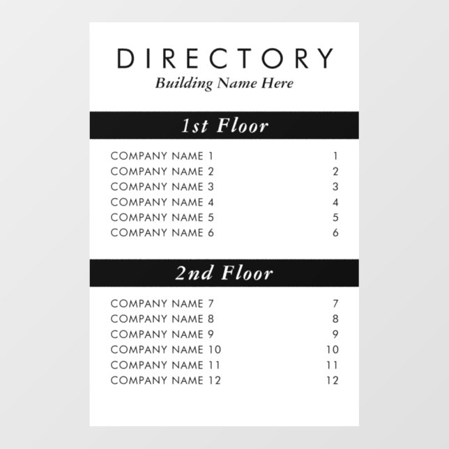 Custom Minimal Simple Business Building Directory Wall Decal (Front)