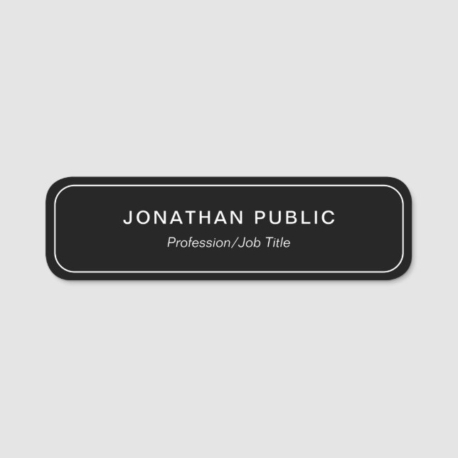 Custom Minimal Stylish Black White Template Name Tag (Front)