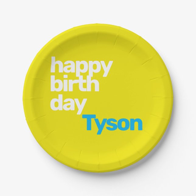 custom minimal yellow happy birthday party paper plates (Front)