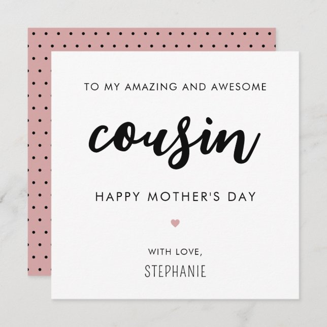 Custom Minimalist and Modern Cousin Mother's Day Card (Front/Back)