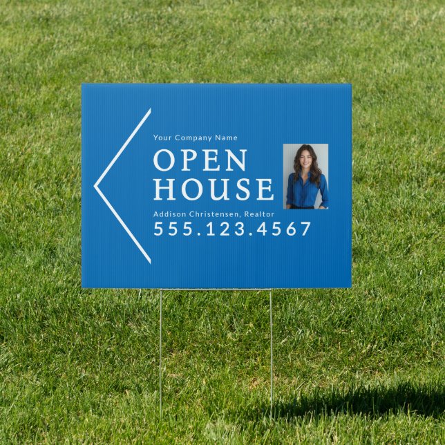 Custom Minimalist Arrow Open House Yard Sign (Insitu)