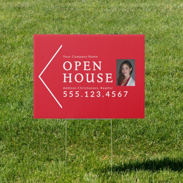 Custom Minimalist Arrow Open House Yard Sign (Insitu)