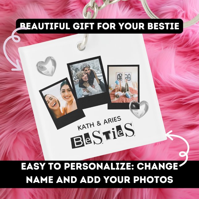 Custom Minimalist Best Friend Ever BFF Photo  Keychain (Creator Uploaded)