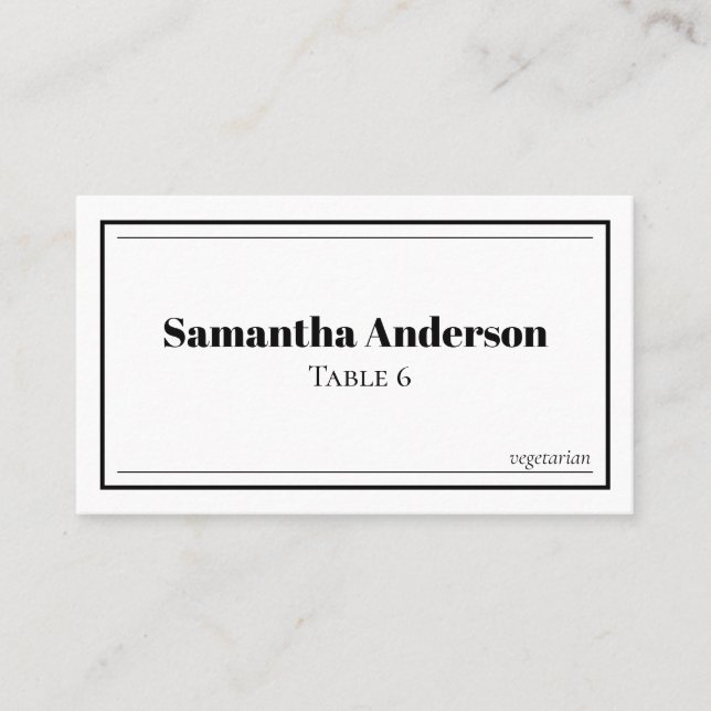 Custom Minimalist Black and White Wedding  Place Card (Front)