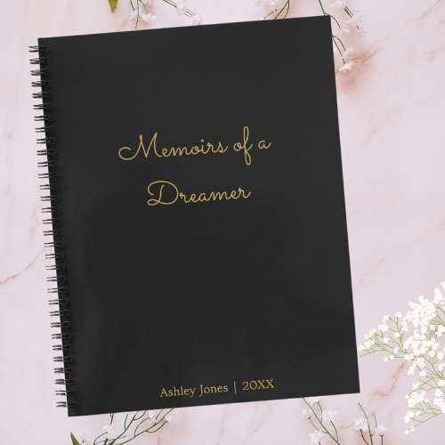 Custom Minimalist Black Gold Memoirs of a Dreamer Notebook