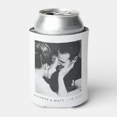 Custom Minimalist Black White Couple Photo Wedding Can Cooler