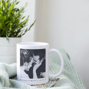 Custom Minimalist Black White Couple Photo Wedding Coffee Mug