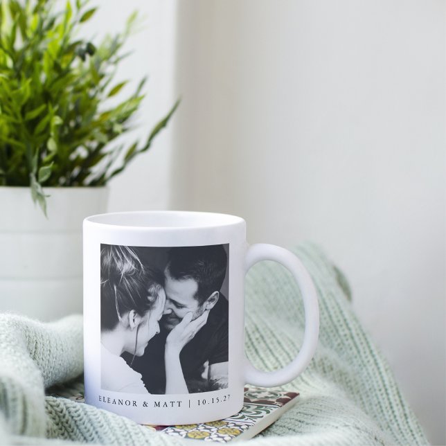 Custom Minimalist Black White Couple Photo Wedding Coffee Mug (Creator Uploaded)