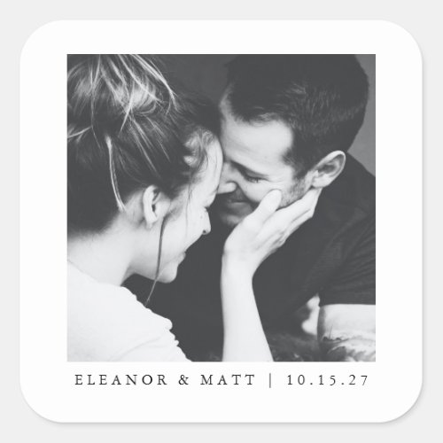 Custom Minimalist Black White Couple Photo Wedding Square Sticker