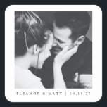 Custom Minimalist Black White Couple Photo Wedding Square Sticker<br><div class="desc">Custom Minimalist Black White Couple Photo Wedding Square Sticker</div>