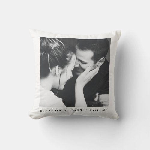 Custom Minimalist Black White Couple Photo Wedding Throw Pillow