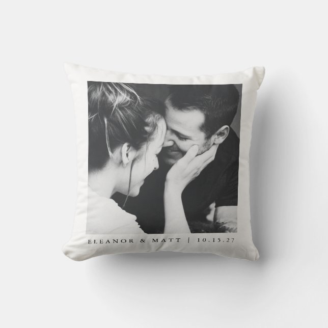 Custom Minimalist Black White Couple Photo Wedding Throw Pillow (Front)