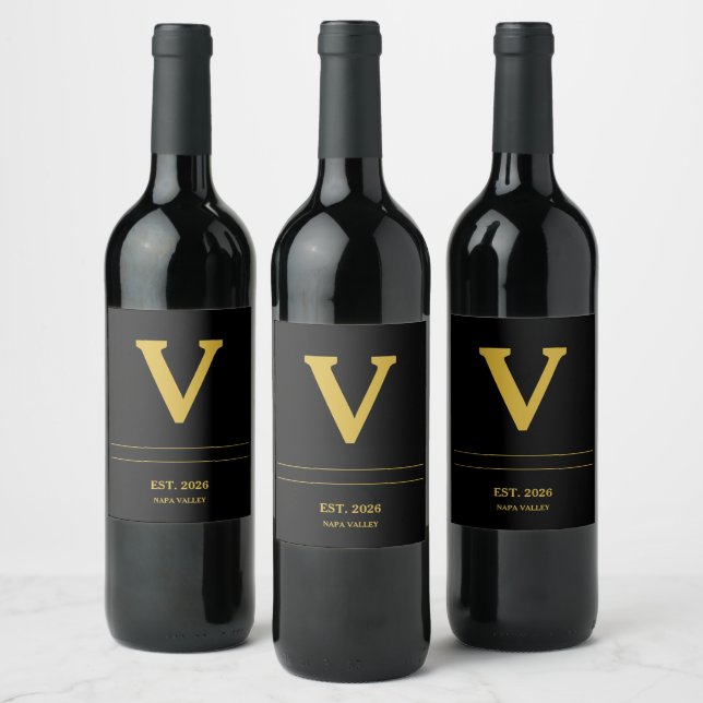 Custom Minimalist Black Wine Label (Bottles)