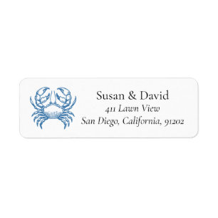 Custom Minimalist Blue Crab Line Coastal  Label