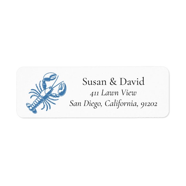 Custom Minimalist Blue Lobster Line Coastal  Label (Front)