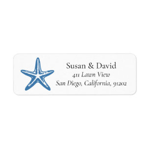 Custom Minimalist Blue Starfish Line Coastal  Label