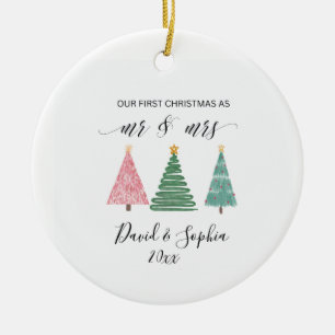 custom minimalist boho hand-drawn Christmas tree Ceramic Ornament