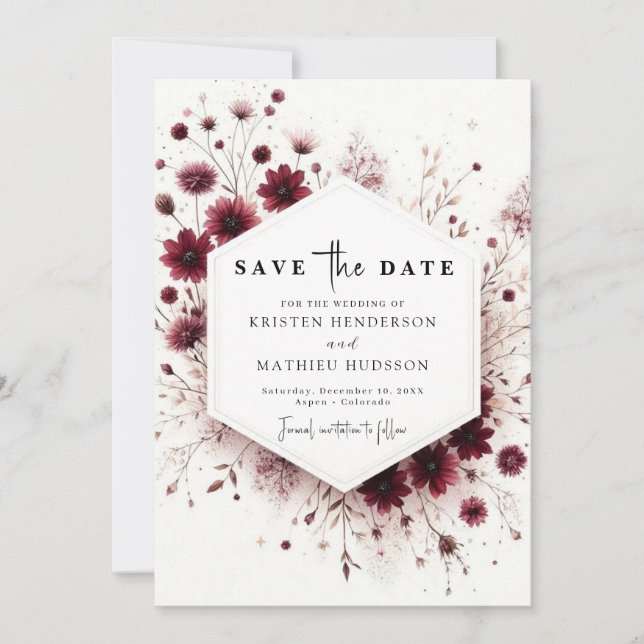 Custom Minimalist Burgundy Wedding  Save The Date (Front)