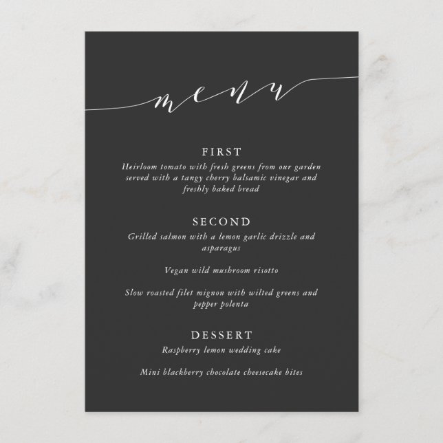 Custom Minimalist Classic Black Wedding Dinner Menu (Front)