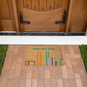 Custom Minimalist Colorful Line City Skyline Coir Fiber Doormat