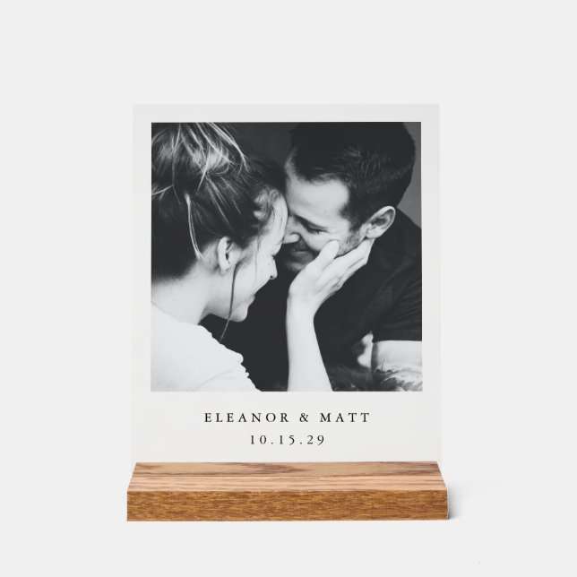 Custom Minimalist Couple Photo Wedding Clear Acrylic Sign (Front)