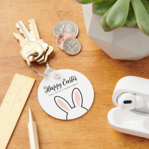 Custom Minimalist Cute Bunny Ears Happy Easter Keychain