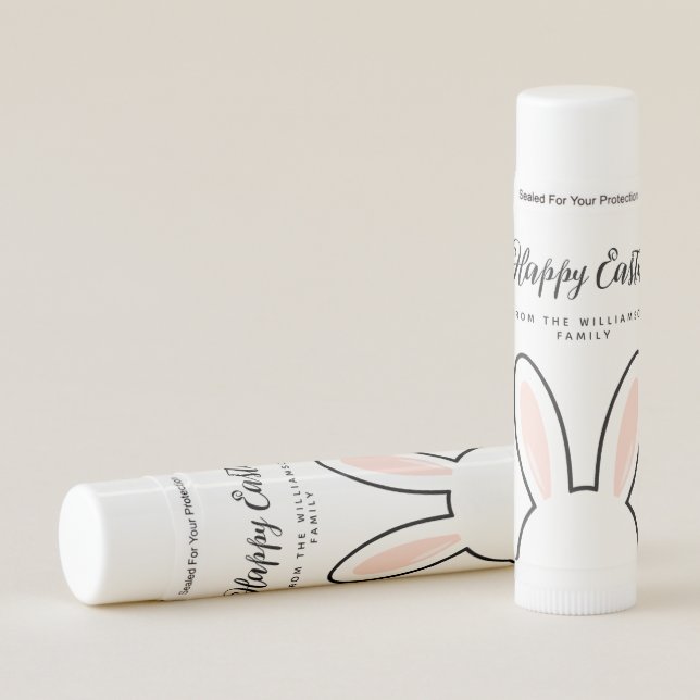 Custom Minimalist Cute Bunny Ears Happy Easter Lip Balm (Front)