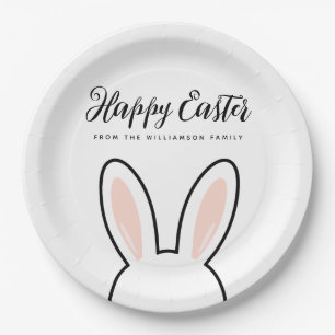 Custom Minimalist Cute Bunny Ears Happy Easter Paper Plates