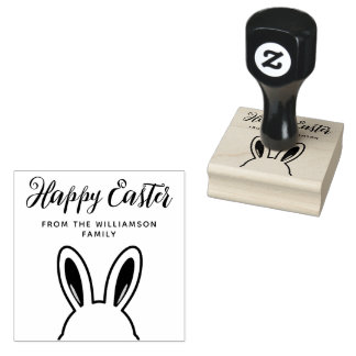 Custom Minimalist Cute Bunny Ears Happy Easter Rubber Stamp