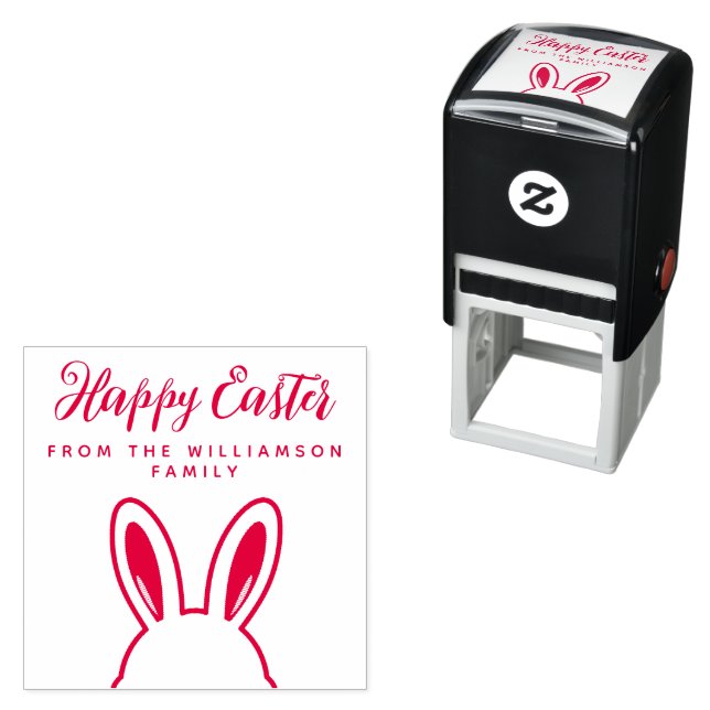 Custom Minimalist Cute Bunny Ears Happy Easter Self-inking Stamp (In Situ)