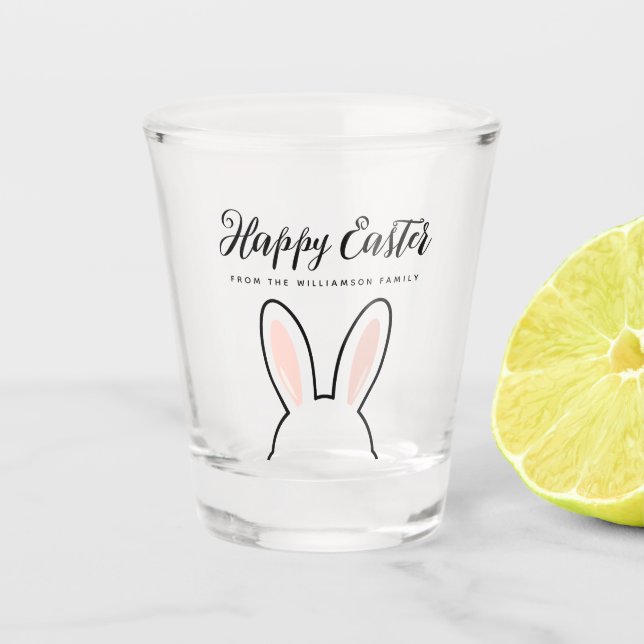 Custom Minimalist Cute Bunny Ears Happy Easter Shot Glass (Front)