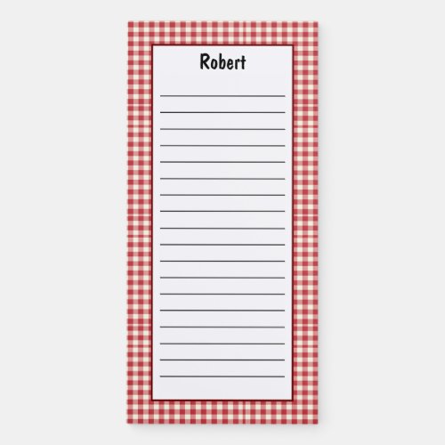 Custom Minimalist Deep Red Checkered Pattern Lined Magnetic Notepad