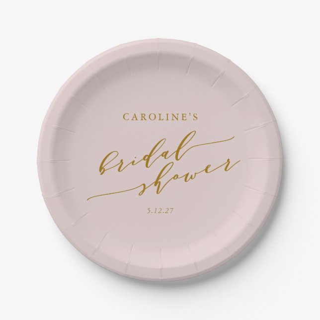 Custom Minimalist Elegant Pink Bridal Shower Paper Plates (Front)