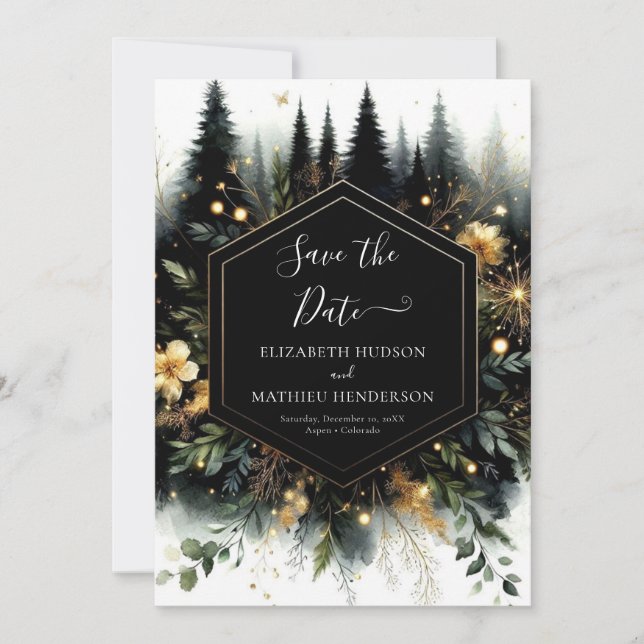 Custom Minimalist Enchanted Forest Wedding Save The Date (Front)