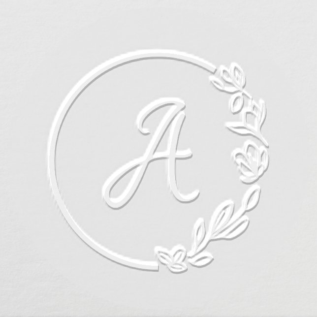 Custom Minimalist Floral Wreath Wedding Monogram Embosser (Design)