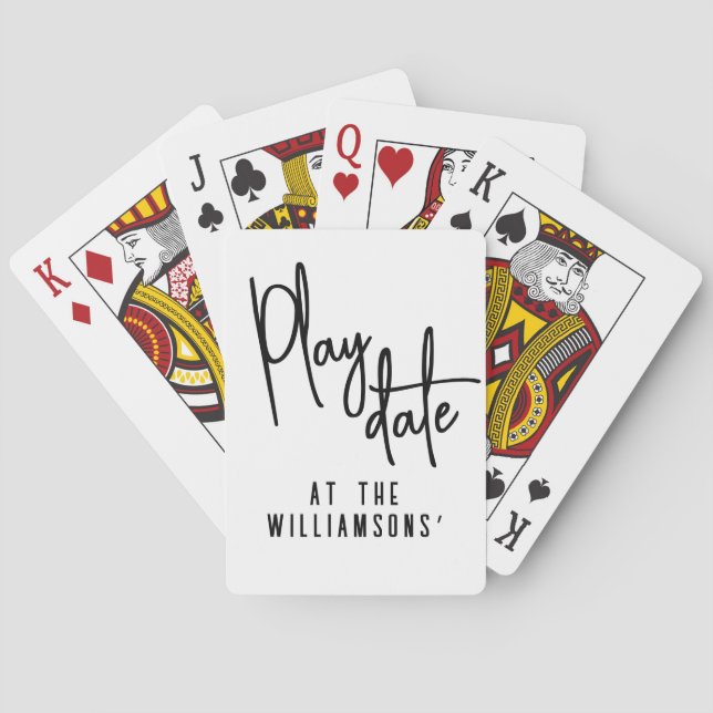 Custom Minimalist Fun White Black Script Playdate Poker Cards (Back)
