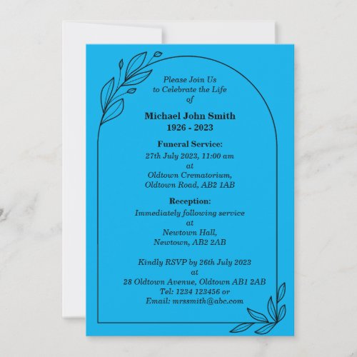Custom Minimalist Funeral Invitation Card