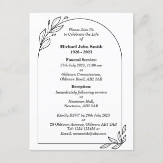 Custom Minimalist Funeral Invitation Card