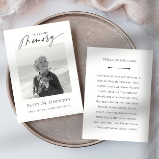 Custom Minimalist Funeral Photo Prayer Card