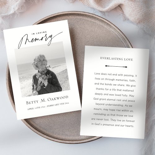 Custom Minimalist Funeral Photo Prayer Card