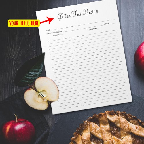 Custom Minimalist Gluten Free Recipes Notepad