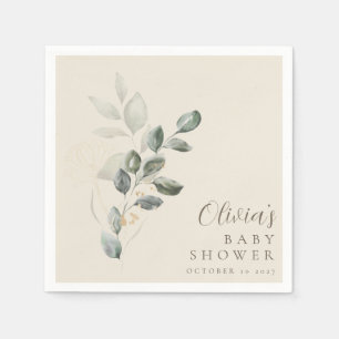 Custom Minimalist Gold Greenery Baby Shower Napkins