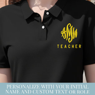 Custom Minimalist Gold Script Teacher Nurse Lawyer Embroidered Polo Shirt