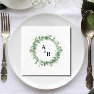 Custom Minimalist Greenery Monogram Wedding Paper Napkins